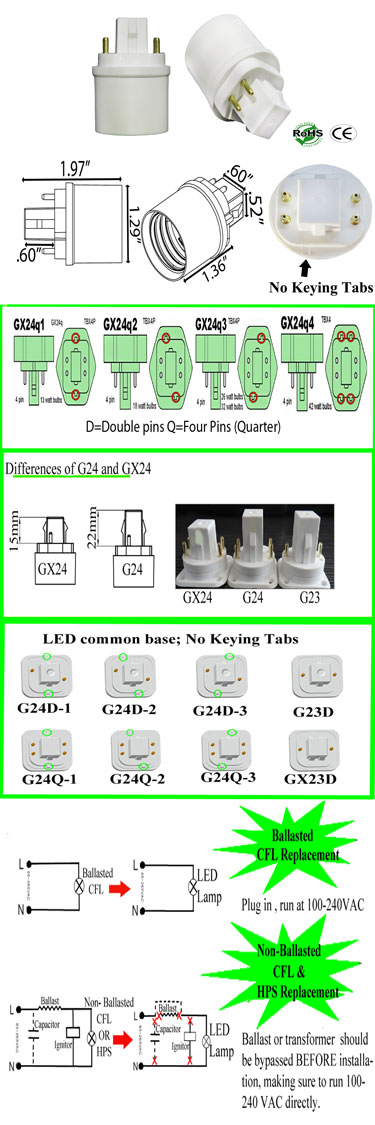 Gx24 to e26 converter product 15485